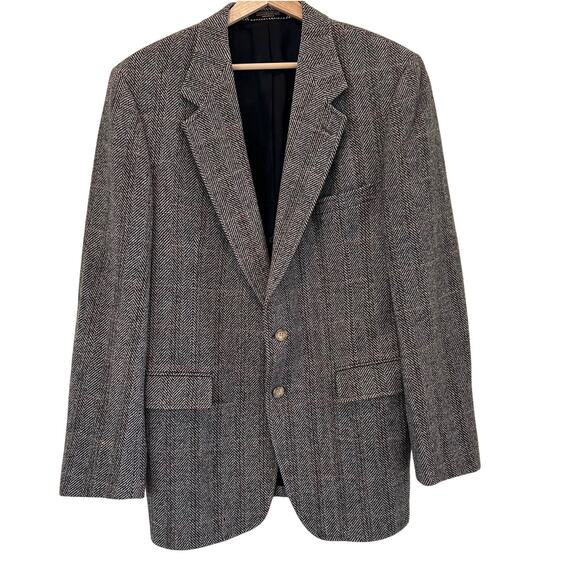 Evan Picone Blazer Men's Wool Plaid Tweed Jacket Elbow Patch Sports Coat USA